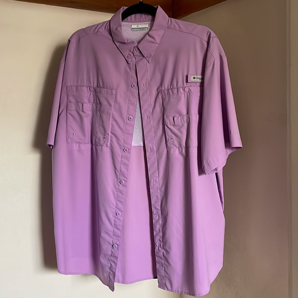 Columbia PFG Short-Sleeve Button Down Shirt In Lilac, Size L